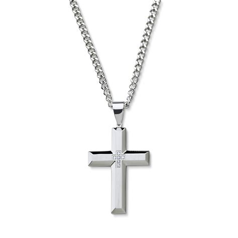 stainless steel diamond cross pendant